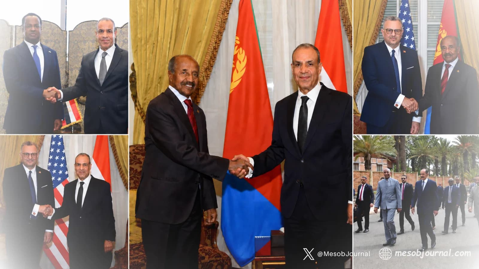 Eritrean Foreign Minister Osman Saleh and Egyptian Foreign Minister Badr Abdelatty at centre, surrounded by regional diplomatic meetings involving Somalia, Sudan and the United States.