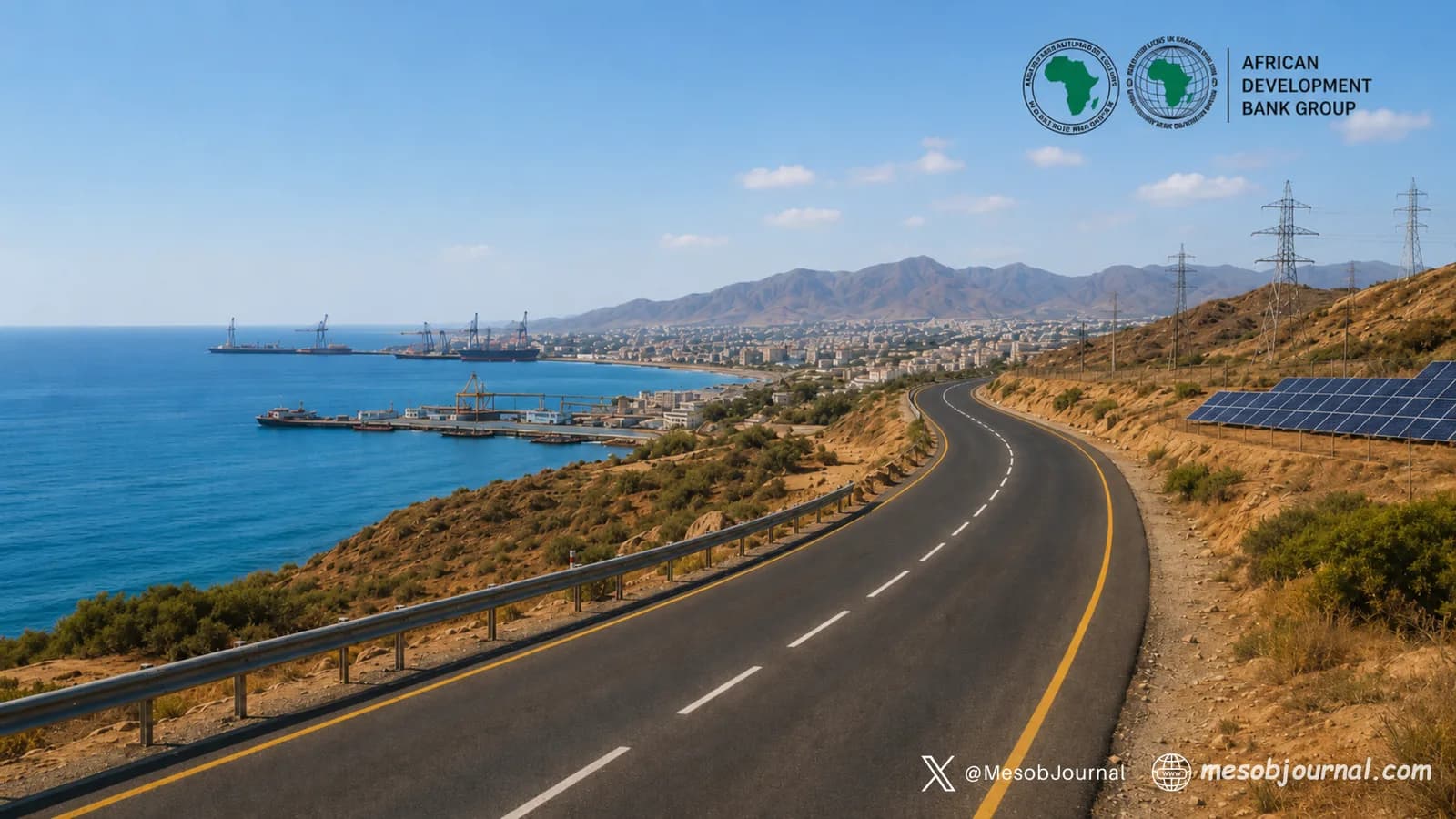 Eritrean coastal road and solar panels.