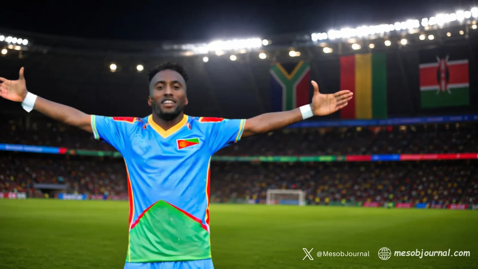 Eritrean footballer celebrating.