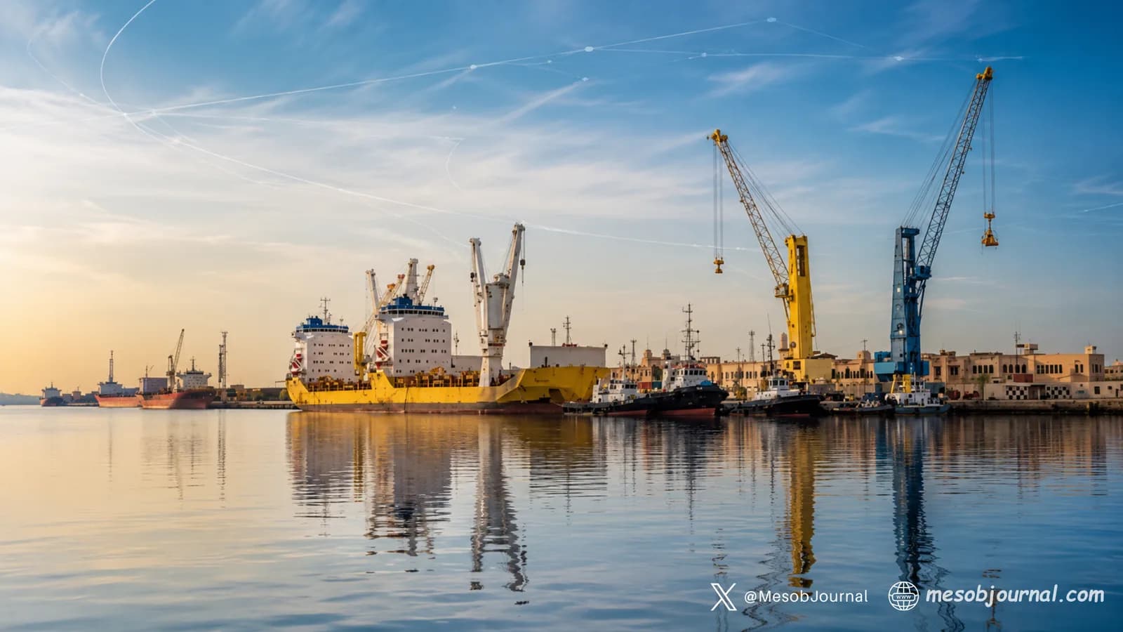 Eritrean Red Sea port with ships and cranes.