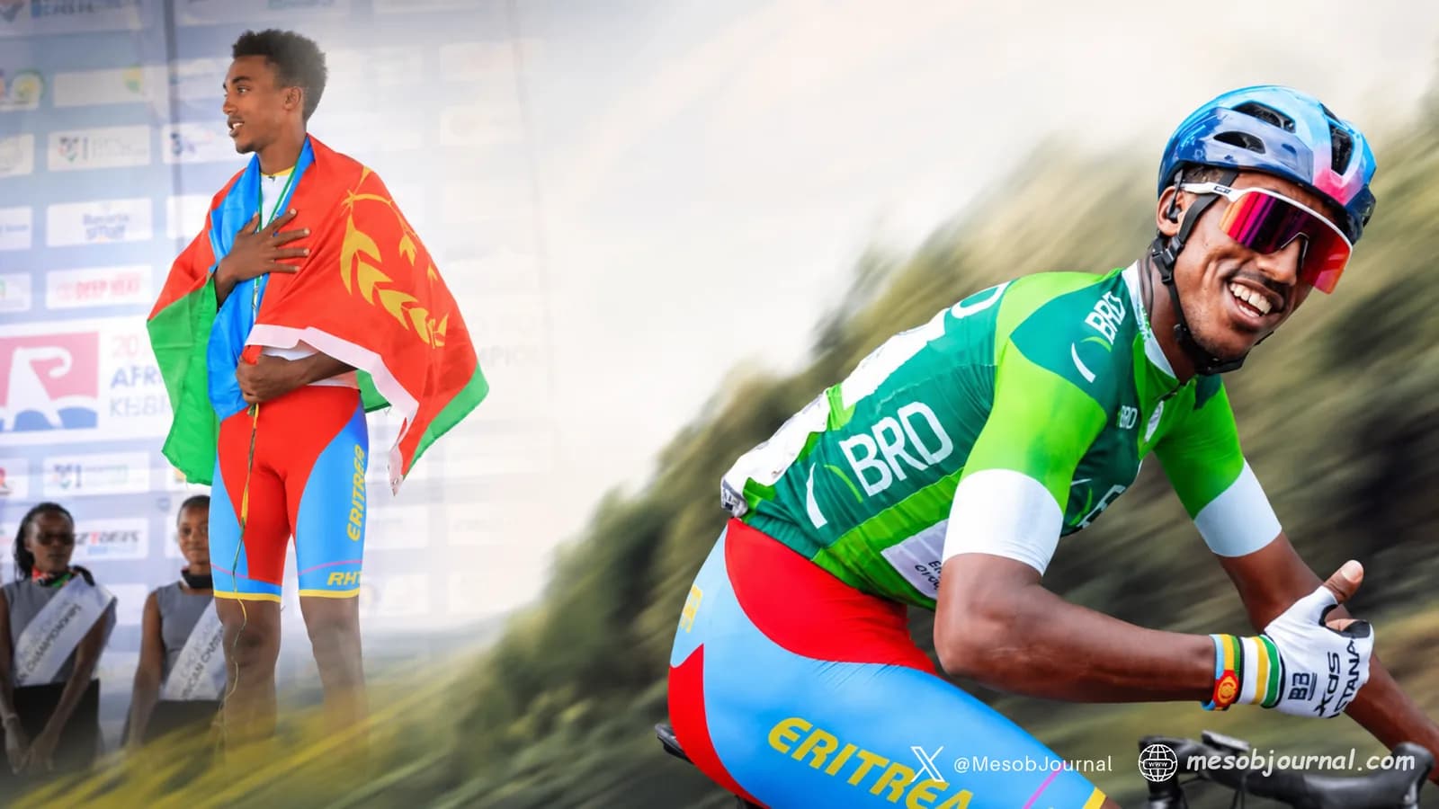 Henok Mulubrhan cycling and celebrating victory